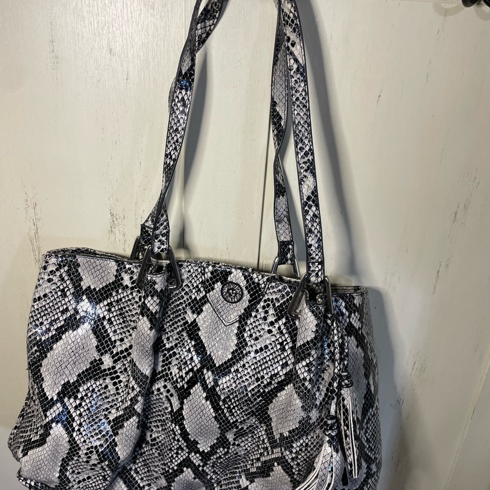 Stylish Anne Klein Black and White Snake Print Women's Bag used condition